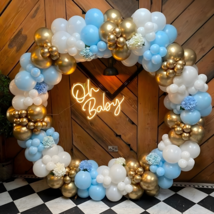 Oh Baby Blue & Gold Balloon Arch Backdrop